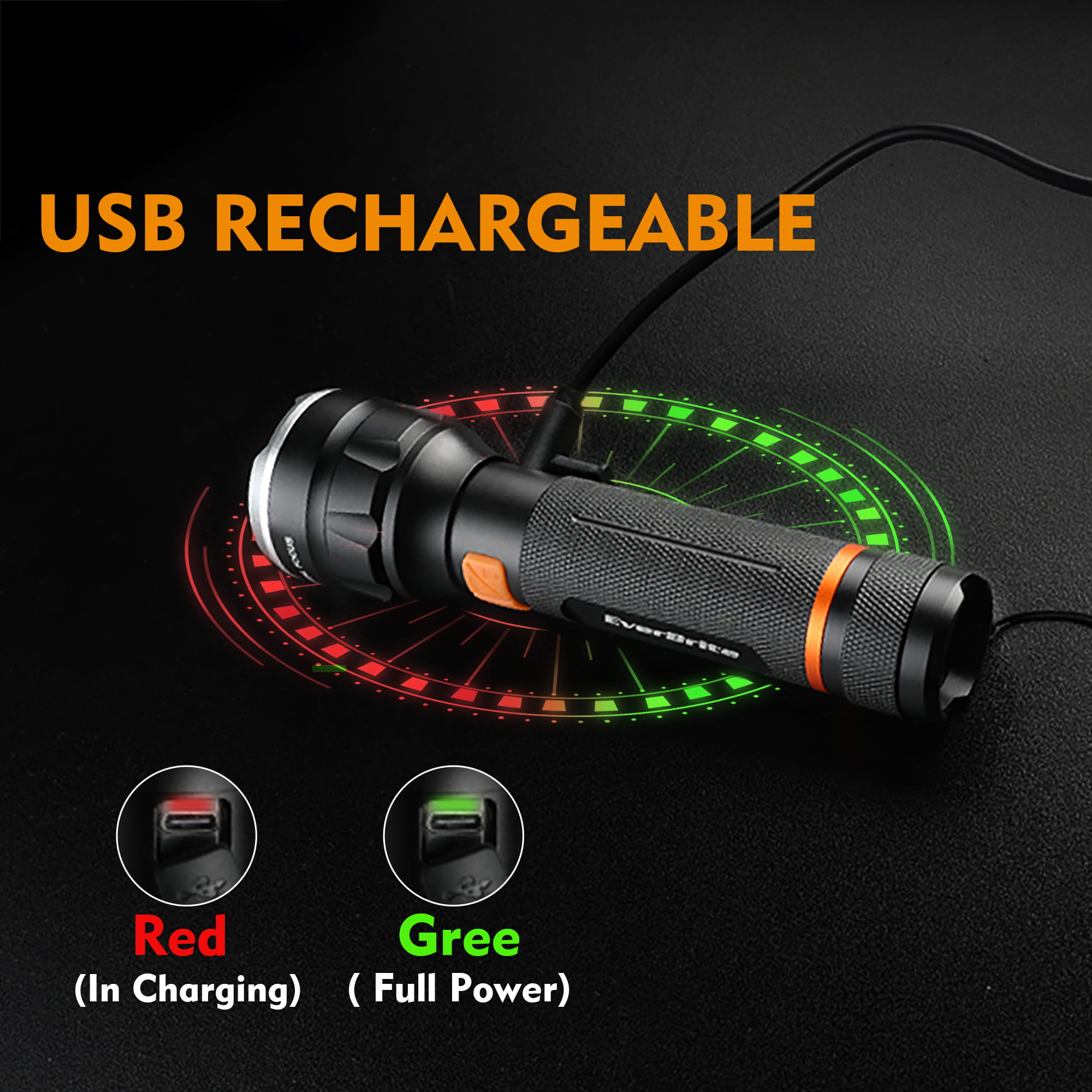 RECHARGEABLE DIGITAL FOCUS ALUMINUM LED FLASHLIGHT