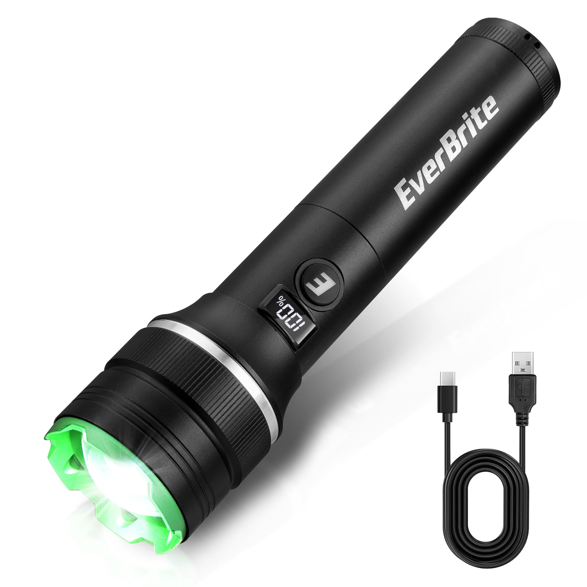 ZOOMABLE RECHARGABLE FLASHLIGHT WITH BATTERY INDICATOR