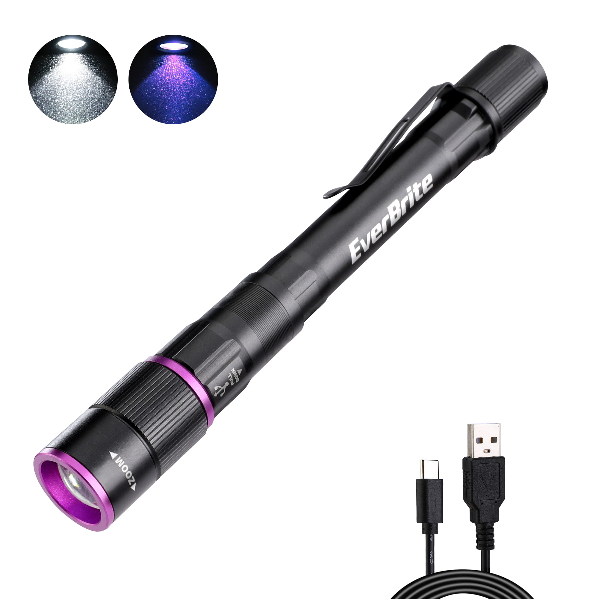UV AND WHITE LIGHT RECHARGEABLE PEN LIGHT