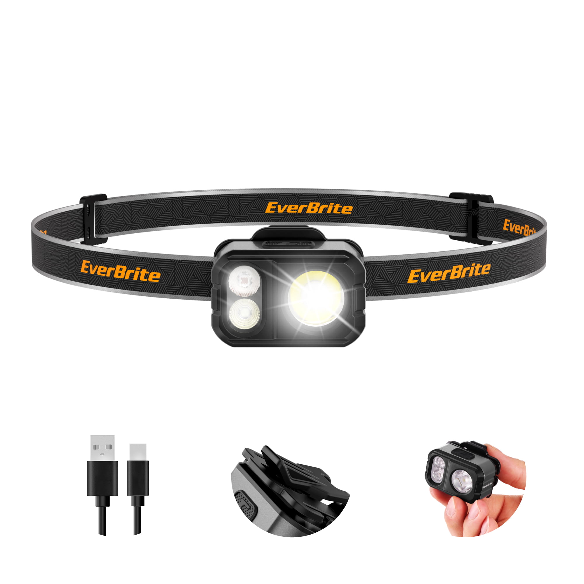RECHARGEABLE MINI ALUMINIUM HEADLAMP-GREY