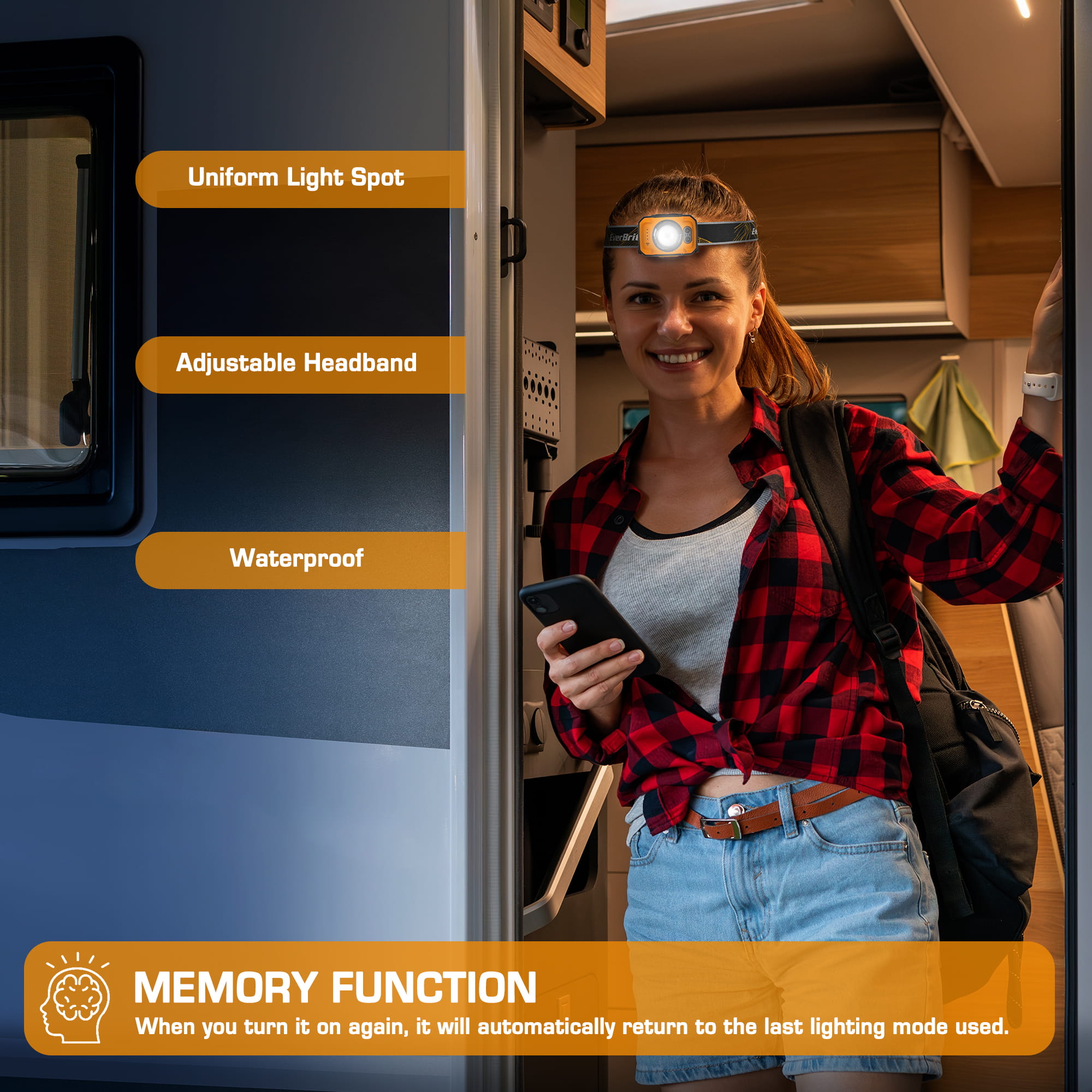 RECHARGEABLE ZOOMABLE LED HEADLAMP-ORANGE