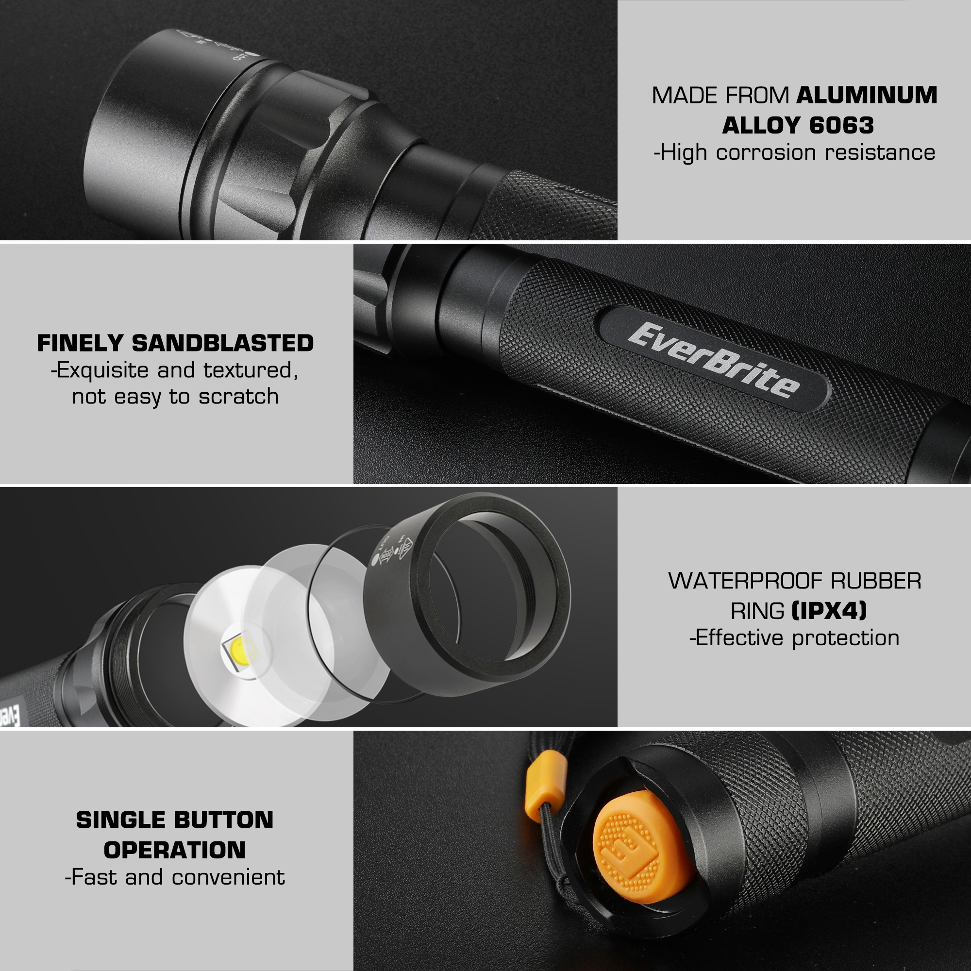 3C Adjustable Focus Zoomable Aluminium Flashlight with Lanyard - image 5