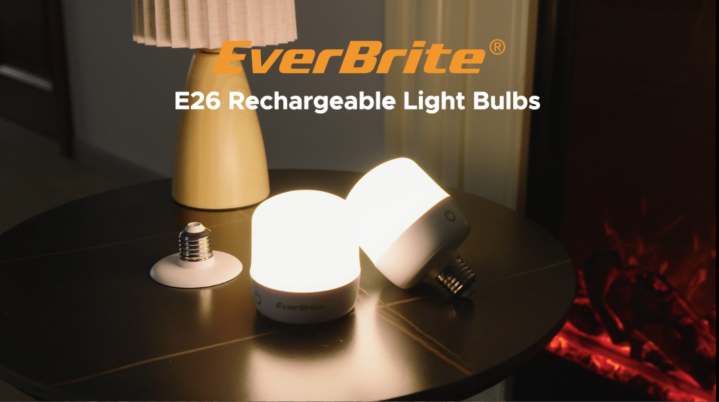 everbrite E101129 rechargeable bulb on a table