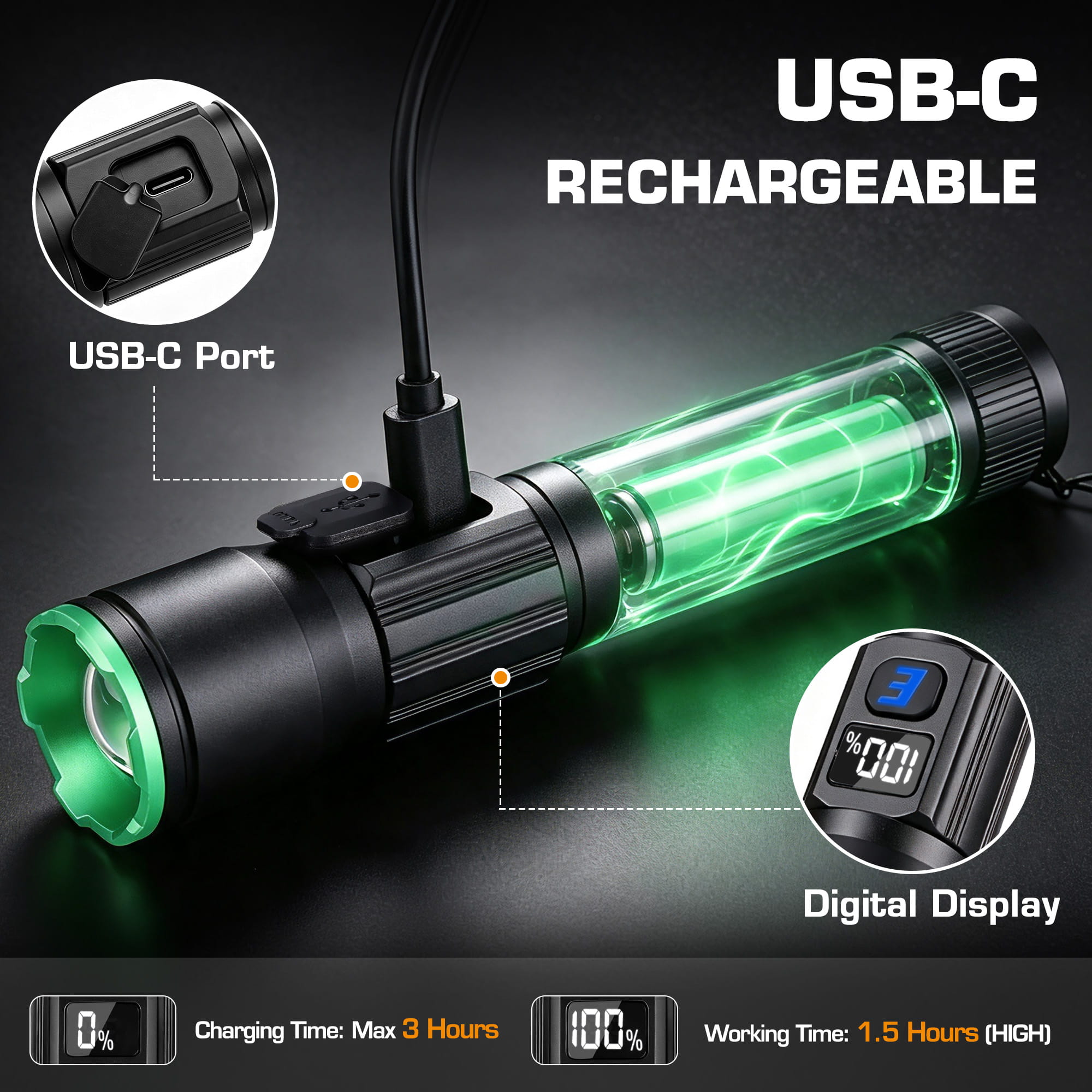 EverBrite E012077 Flashlight Type-C charging port