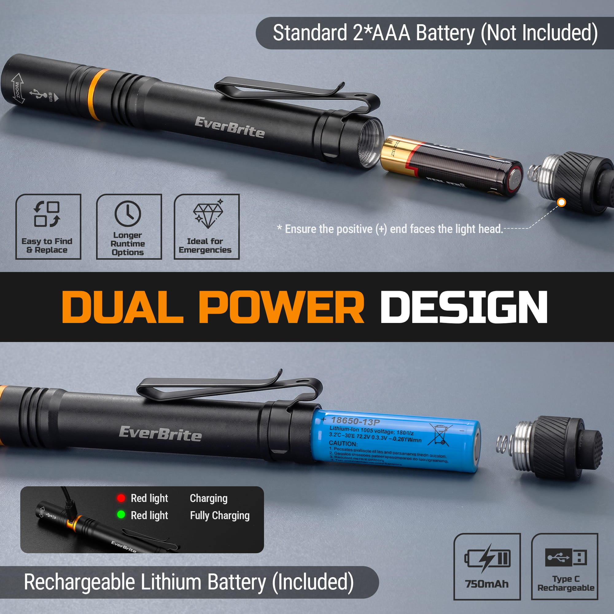 EverBrite E011215 flashlight dual power