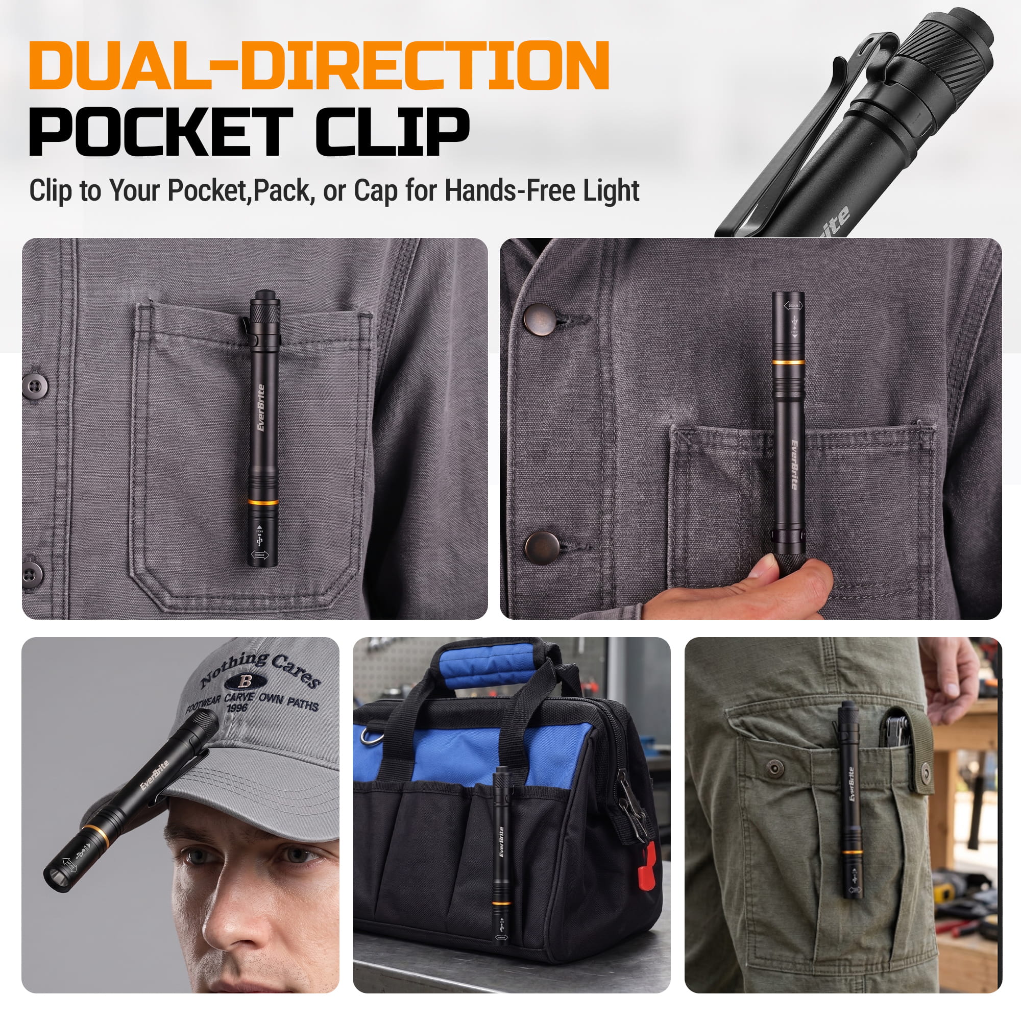 EverBrite E011215 flashlight dual-direction pocket clip