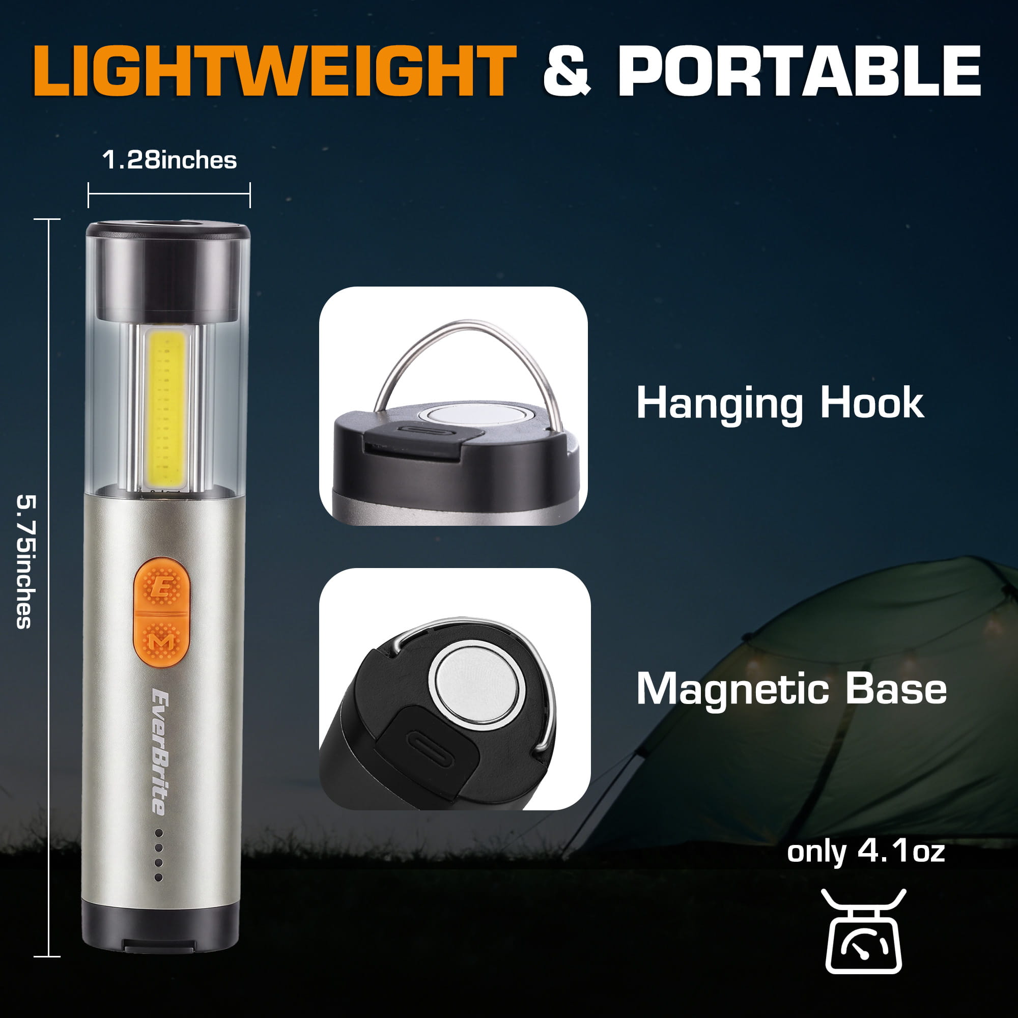 EverBrite E041068 camping lanternmagnetic base/clip features and hook accessories