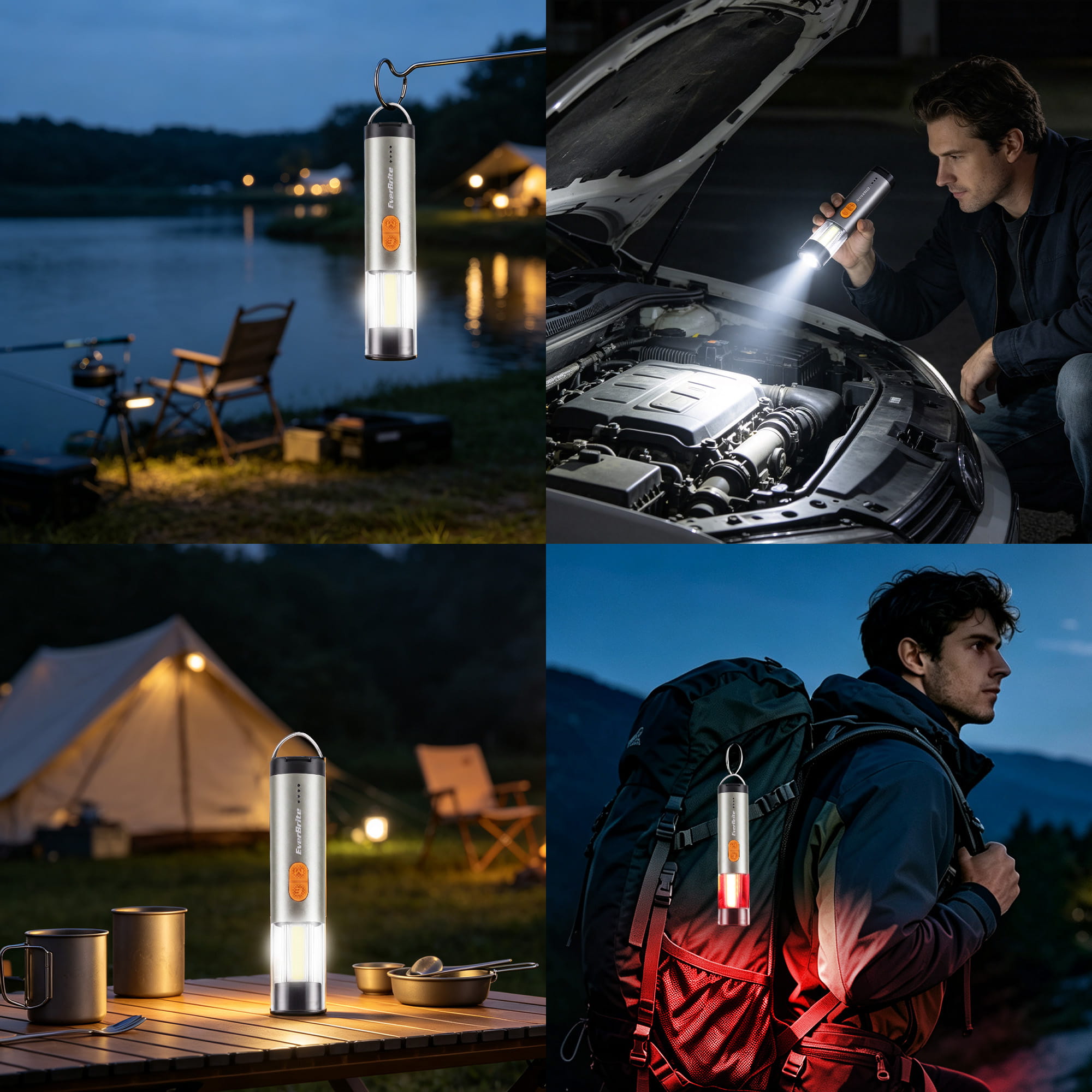 EverBrite E041068 camping lantern outdoor scene & car emergency repair scene