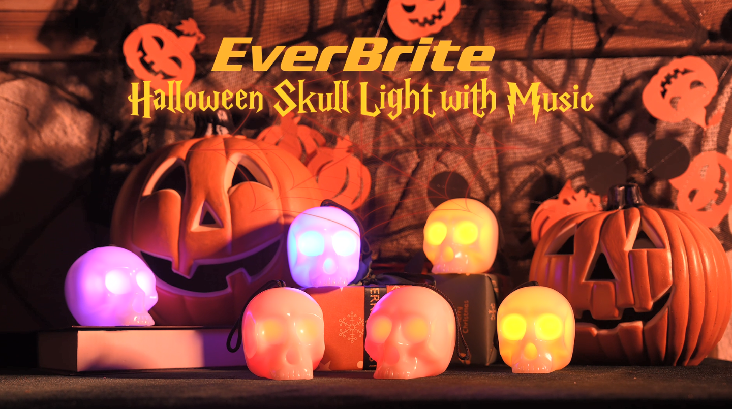 6 skull lights on a table