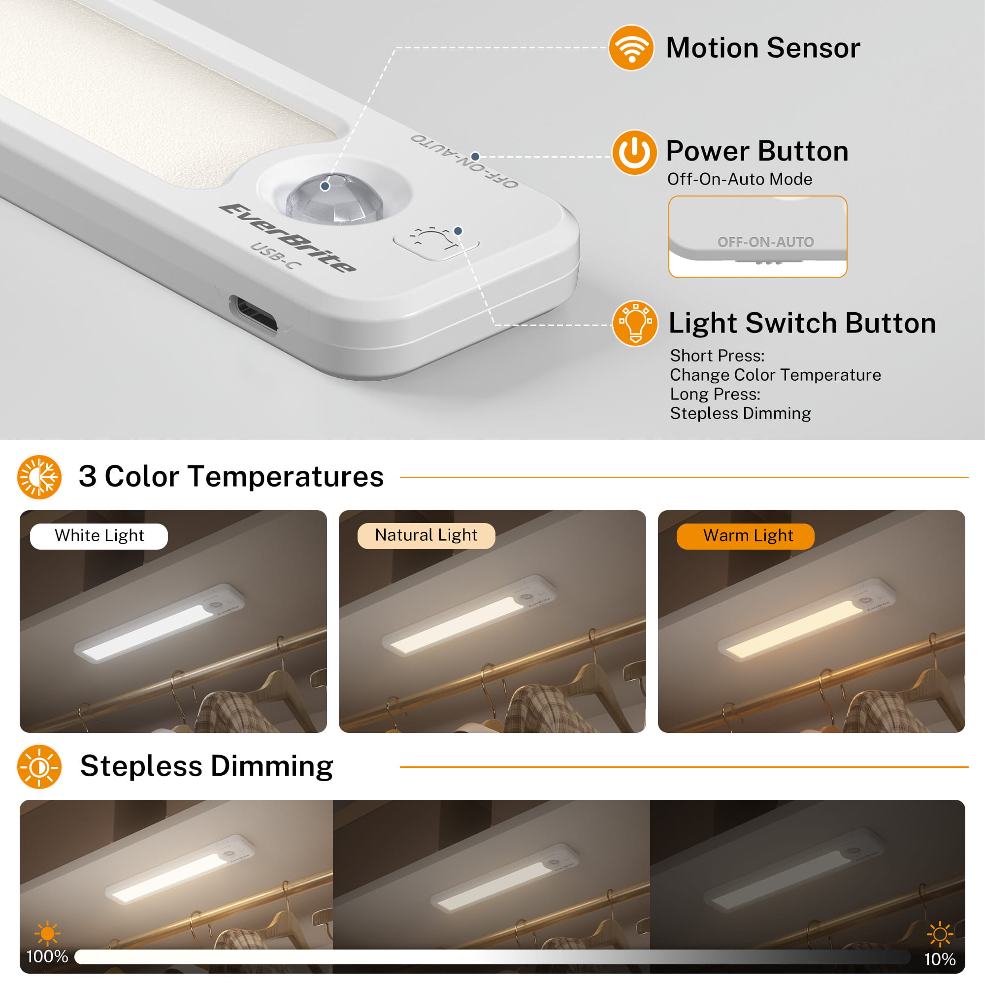 EverBrite E101137 under cabinet light 3  light modes