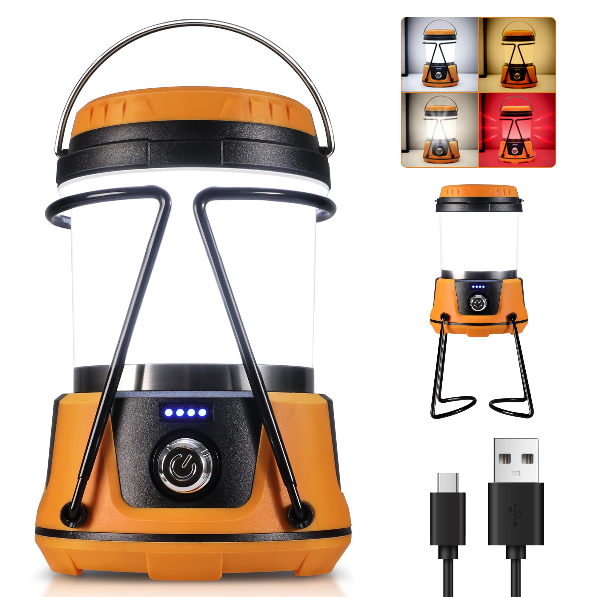 ORANGE RECHARGEABLE CAMPING LANTERN WITH BRACKET