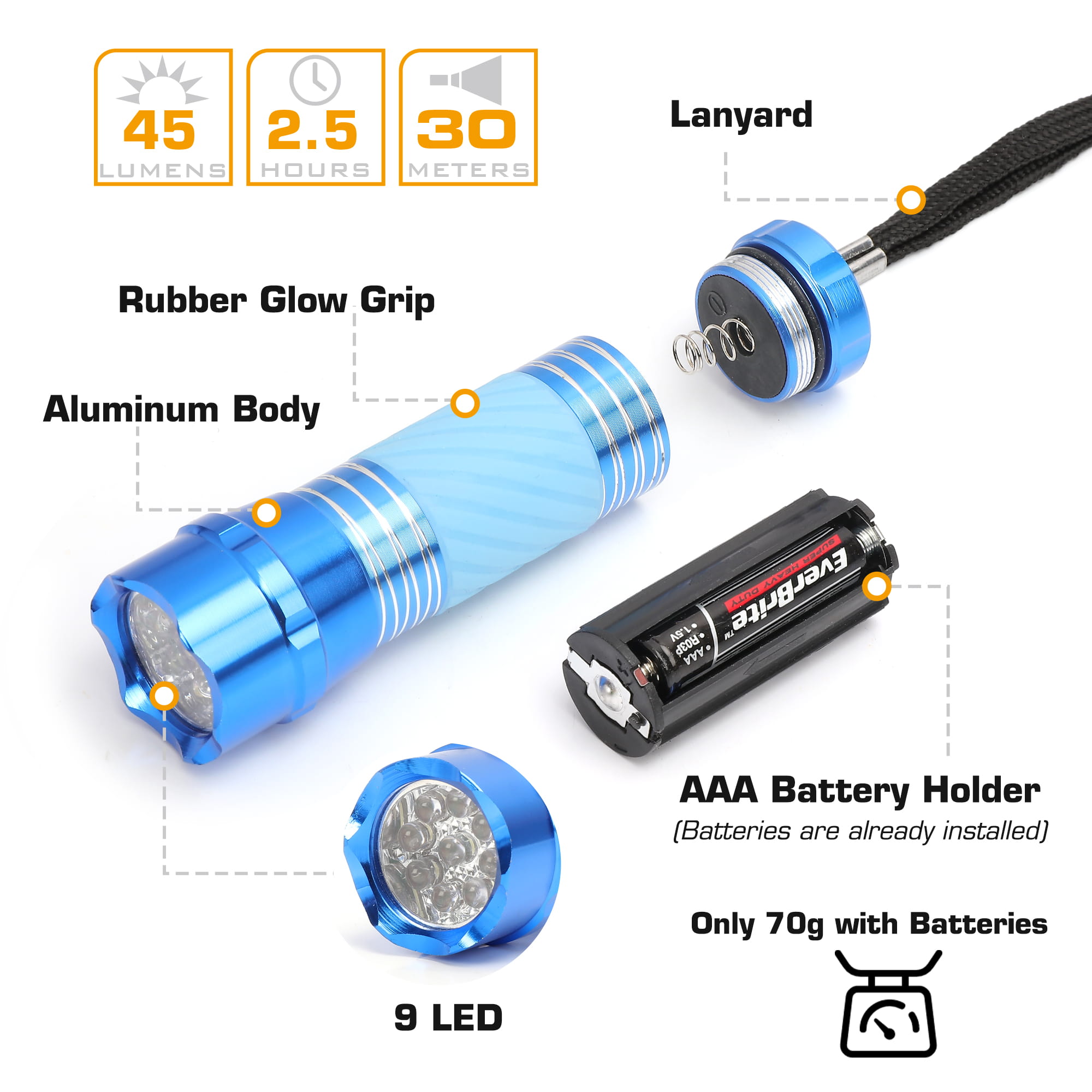 3AAA 9 LED GLOW-IN-THE-DARK FLASHLIGHT