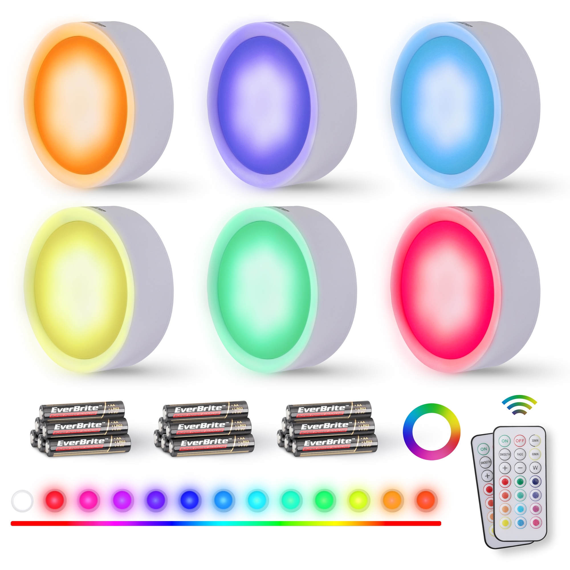 WIRELESS LED COLOR CHANGING PUCK LIGHTS WITH REMOTE CONTROL