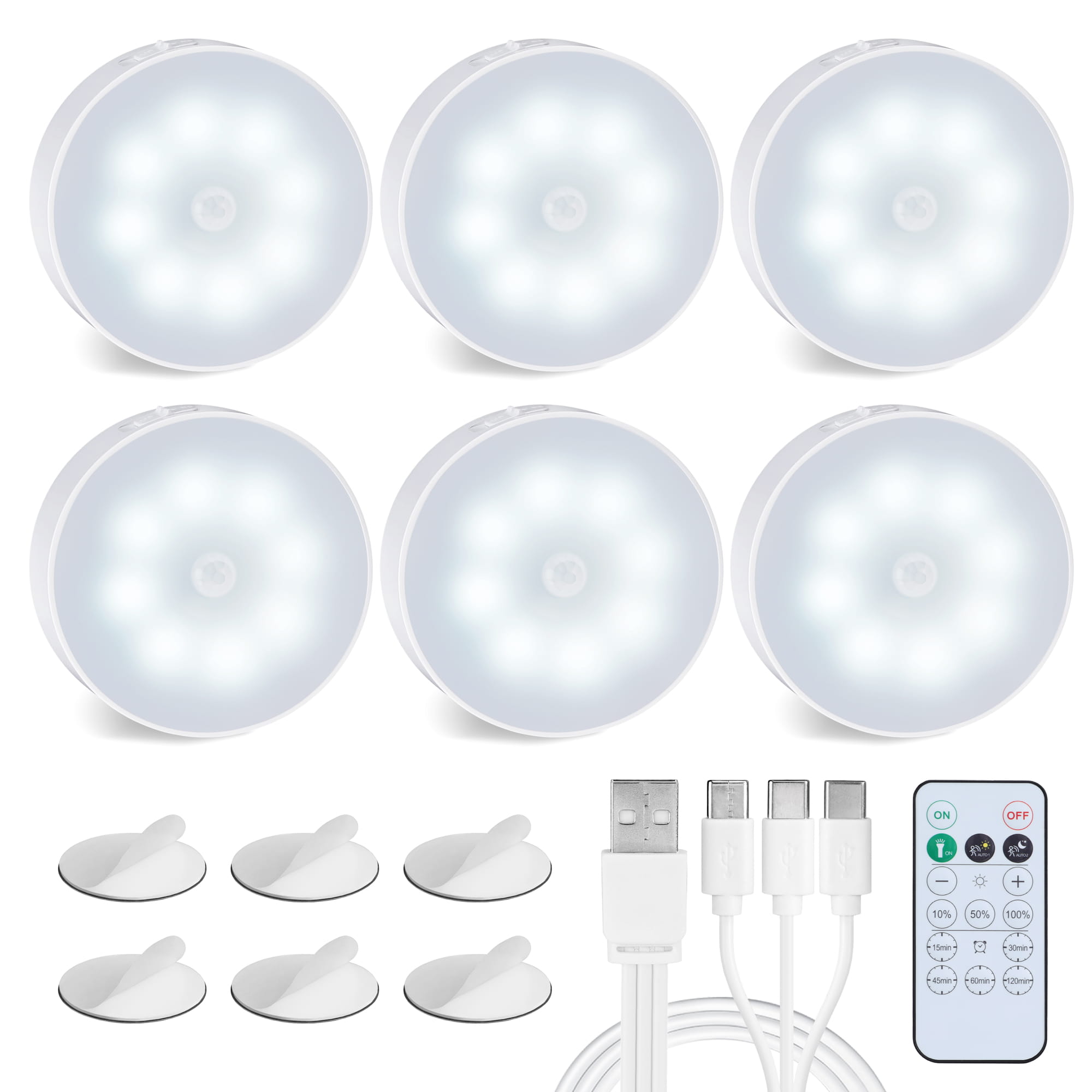 6PACK 8LED ROUND SENSOR LIGHT WITH REMOTE CONTROL